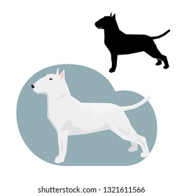 Decorative contour portrait of standing in profile Bullterrier.