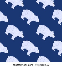 Decorative contrast seamless pattern with light blue polar bear ornament. Bright blue background. Simple design. Perfect for fabric design, textile print, wrapping, cover. Vector illustration.