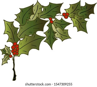 Decorative corner with Christmas holly. Vector illustration.