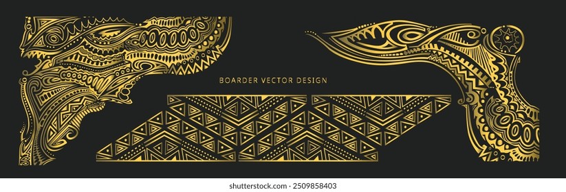 Elemento de design de canto decorativo. Ilustração de design de canto preto e dourado, Papua Nova Guiné Projeto tribal