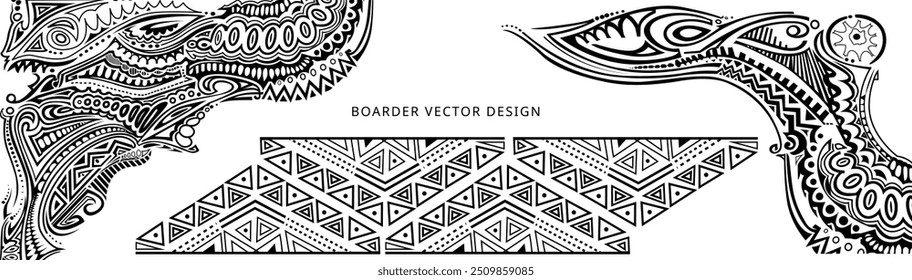 Decorative corner design element. Black and white corner design illustration,, Papua New Guinea Tribal design