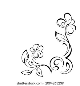 decorative corner design with stylized flowers, leaves and curls. graphic decor