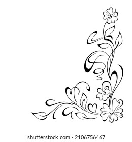 decorative corner design with stylized flowers, leaves and curls. graphic decor