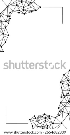 Decorative corner element with a geometric plexus or network design. Abstract graphic for technology, science, or data concepts.