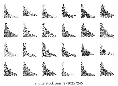 Decorative corner elements with floral and paisley motifs