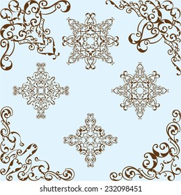 Decorative corner elements on blue