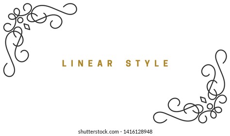 Decorative corner elements. Vintage, vector design elements, invitations, frames, menus, labels and websites. Graphics, vector. In a linear, antique style. On a white background.