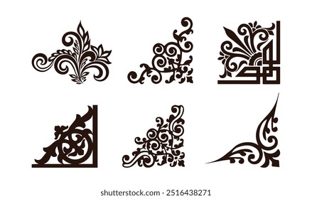 Decorative corner floral ornament.Floral corner design. 
Swirl ornament isolated on white background 
vector illustration. Decorative border with 
curve elements, pattern.