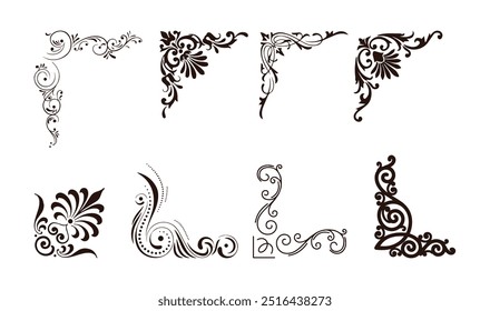 Decorative corner floral ornament.Floral corner design. 
Swirl ornament isolated on white background 
vector illustration. Decorative border with 
curve elements, pattern.