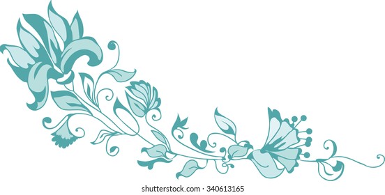 Decorative corner with flowers and ornate leaves in vintage style