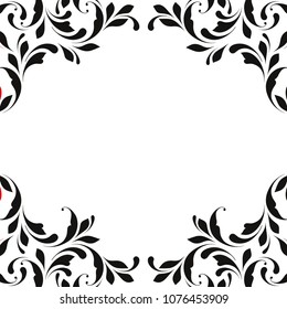 Decorative corner frame. Floral swirls and flowers. Border for the cover, card.