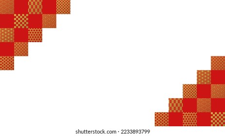 Decorative corner frame illustration of squares with various Japanese patterns