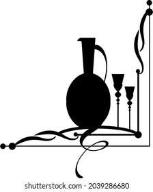 Decorative corner and frame pattern with wina and alcohol elements
