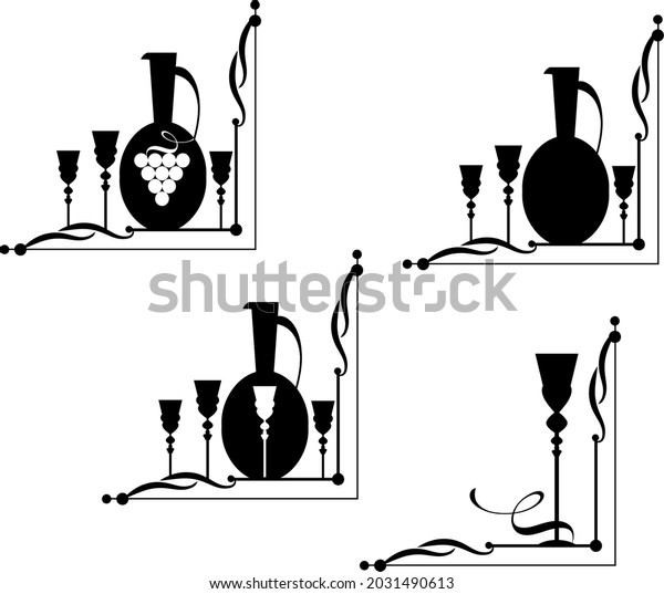 Decorative corner and frame pattern with wine and\
alcohol elements 