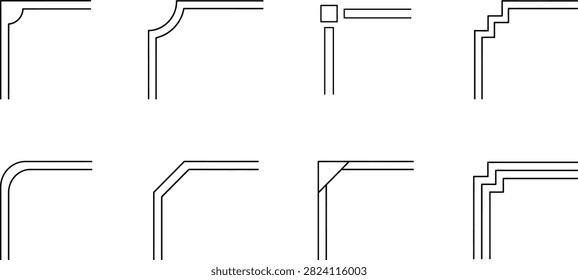 Decorative corner frame set with geometric line styles for invitations layouts and page borders