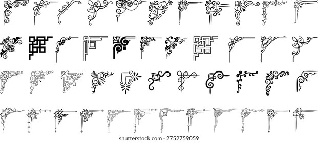 Decorative corner frame set. Vintage corner set. vector frame corners