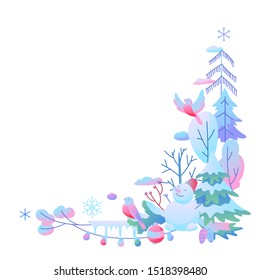 Decorative corner with winter items. New Year and Christmas objects.