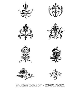 Decorative corners and dividers. Ornamental curls border, royal ornaments and vintage filigree ornament corner vector illustration set