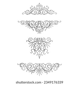 Decorative corners and dividers. Ornamental curls border, royal ornaments and vintage filigree ornament corner vector illustration set