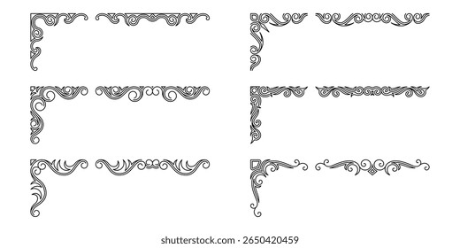 Decorative corners frames. Vintage corners frames, decorative divider elements. Divider ornament. Text dividers. Wedding design elements. Hand drawn vector illustration. Editable stroke