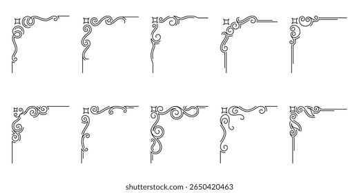 Decorative corners frames. Vintage corners frames, decorative divider elements. Divider ornament. Text dividers. Wedding design elements. Hand drawn vector illustration. Editable stroke