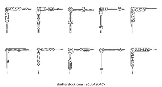 Quadros de cantos decorativos. Vintage cantos quadros, elementos divisores decorativos. Ornamento divisor. Divisores de texto. Elementos de design de casamento. Ilustração de vetor desenhada à mão. Traçado editável