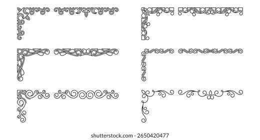 Decorative corners frames. Vintage corners frames, decorative divider elements. Divider ornament. Text dividers. Wedding design elements. Hand drawn vector illustration. Editable stroke