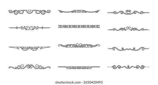Marcos de esquinas decorativos. Antiguas esquinas marcos, Elementos divisores decorativos. Ornamento divisor. Divisores de texto. Elementos de diseño de Boda. Ilustración vectorial dibujada a mano. Trazo editable
