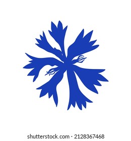 Dibujo de dibujos a mano del vector de flor de cornflower decorativo aislado en forma de flor blanca y colorida, Silueta azul de hierba botánica Centaurea para el diseño de té de hierbas, cosmética natural, medicina
