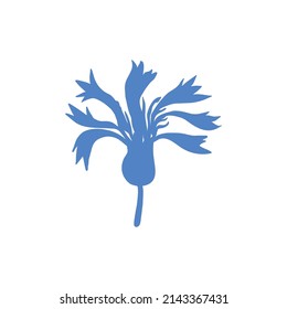 Decorative Cornflower knapweed vector hand drawn illustration isolated on white, colorful flower shape, Centaurea botanical herb blue silhouette for design herbal tea, natural cosmetic, medicine