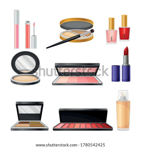 Decorative Cosmetics or Color Cosmetics with Eye Shadow and Facepowder Vector Set