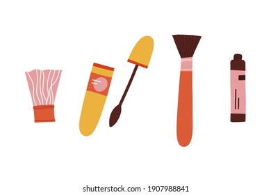 Decorative cosmetics, cosmetic bag. Organic cosmetics. Illustrated hand-drawn graphics. Flat. Natural, Eco, Friendly