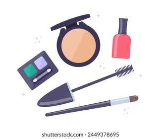 Decorative cosmetics, cute composition of icons. Everything for make up. Vector illustration