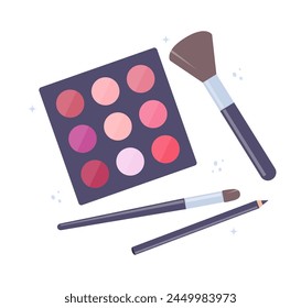 Cosméticos decorativos, linda composición de iconos. Todo por maquillaje. Ilustración vectorial