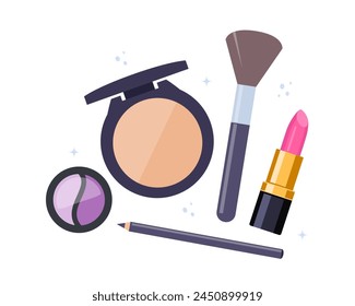 Decorative cosmetics, cute composition of icons. Everything for make up. Vector illustration