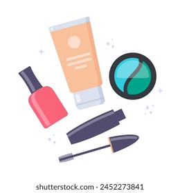 Decorative cosmetics, cute composition of icons. Everything for make up. Vector illustration