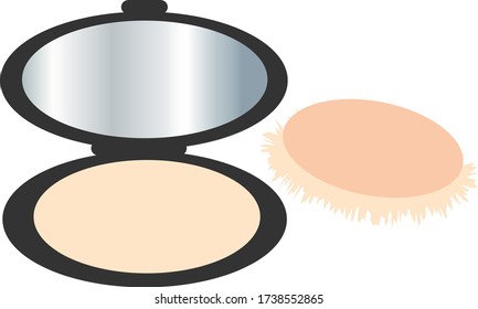decorative cosmetics for the face. compact powder in a light shade with a mirror and a round sponge. isolated hand drawing on a white background.