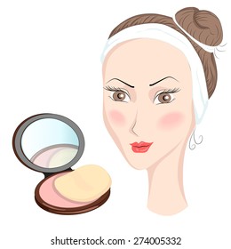 Decorative cosmetics for girls in cartoon style, blasher peach-colored. Vector illustration
