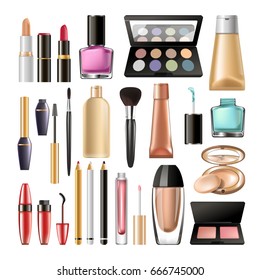 Decorative cosmetics for make up big realistic illustrations set