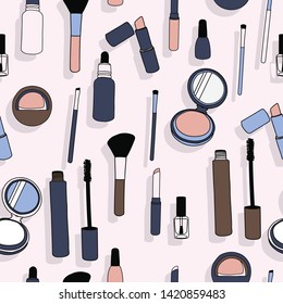 Decorative cosmetics makeup seamless pattern.