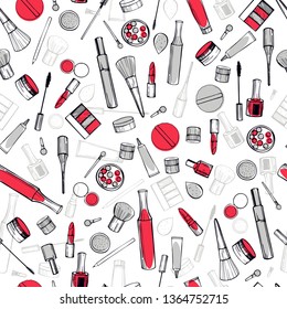 Decorative cosmetics for makeup.Vector  seamless pattern