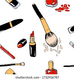 patrón cosmético decorativo para mujeres, ilustración vectorial, textura sin costura, doodle para envasado y fondo