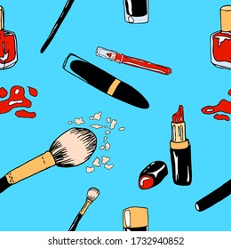 patrón cosmético decorativo para mujeres, ilustración vectorial, textura sin costura, doodle para envasado y fondo