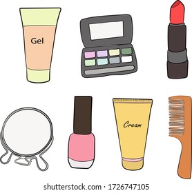 Decorative cosmetics, set. Isolated objects.