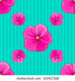 Decorative cosmos flowers repeating pattern. Vector illustration. Abstract elegance seamless pattern with floral motifs on a blue background.