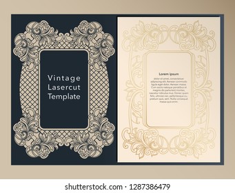 Decorative cover, folder, form A-4 format for laser cutting. Art Nouveau ornament design for wedding packaging, invitations, romantic party. Vector illustration.