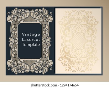 Decorative cover, folder, form A-4 format for laser cutting. Art Nouveau ornament design for wedding packaging, invitations, romantic party. Vector illustration.