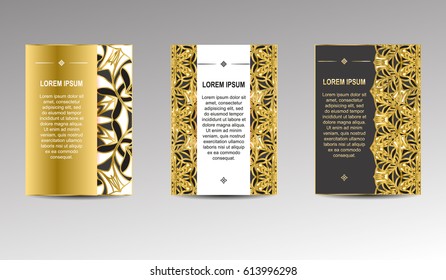 Decorative covers of books. Drawn by the standard size. Royal book covers in gold tones