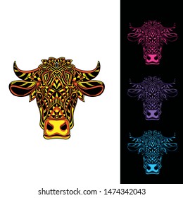 decorative cow glowing from pattern
