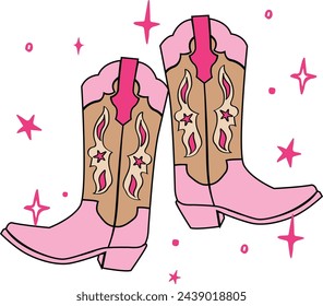 DECORATIVE COWGIRL BOOTS WITH STARS VECTOR 